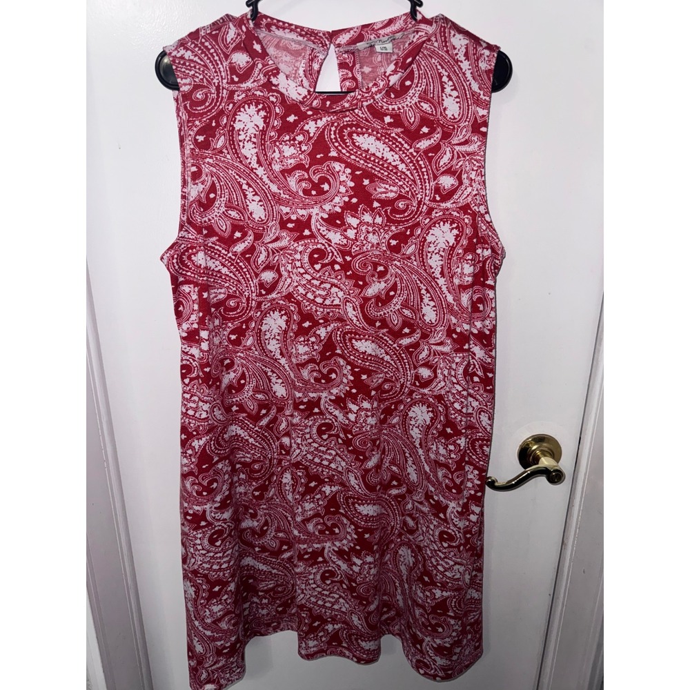 Simply Noelle Red White Paisley Sleeveless Keyhole Back Shift Dress L/XL